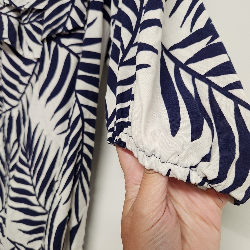 Sam and Jess Ruffle neck short sleeve white navy size XL NWT - Picture 5 of 11